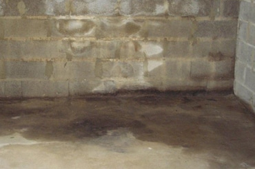 Photo montrant une infiltration d'eau dans les fondations d'un sous-sol à cause qu'on a pas fait la vidange des gouttières